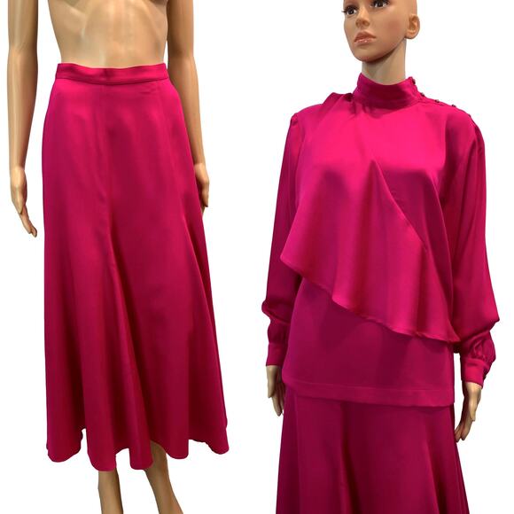 80s Hot Pink Midi Skirt & Asymmetrical Blouse Set | Auckie Sanft Italy | W 25' - Picture 1 of 13